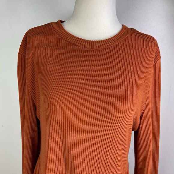 Cupshe Dress Ribbed Burnt Orange Tiered Long Balloon Sleeves Milk Maid XL Fall - Picture 2 of 12